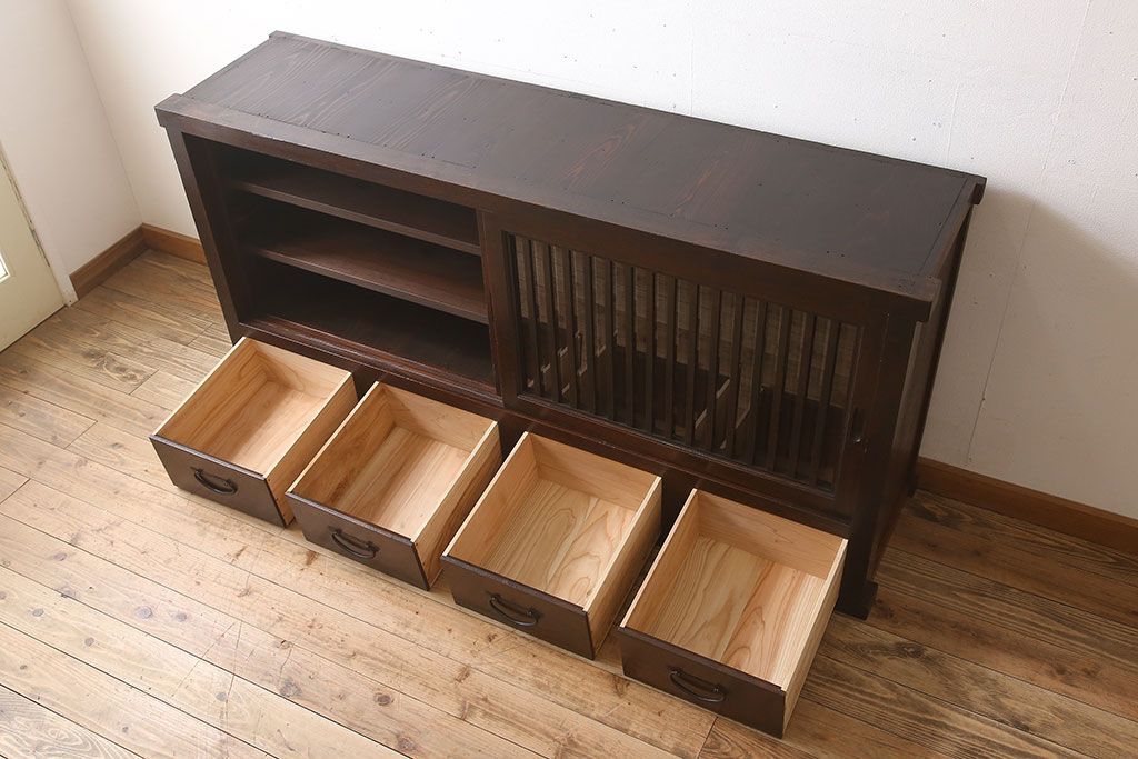 アンティーク家具　六尺　明治大正期　前面欅材!アンティーク収納箪笥サイドボード(水屋箪笥)(1)