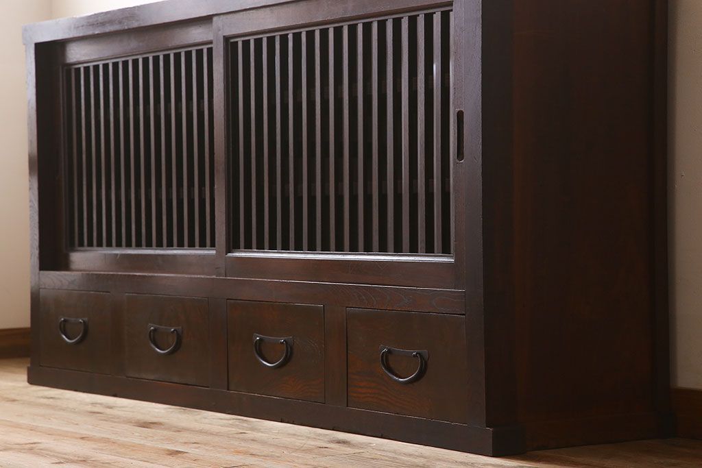 アンティーク家具　六尺　明治大正期　前面欅材!アンティーク収納箪笥サイドボード(水屋箪笥)(1)