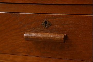 レトロ家具　昭和レトロ　ラフジュ工房オリジナルステンドグラス　ステンドグラス扉　ナラ材　古い木製の本箱
