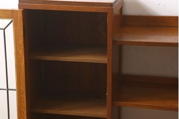 レトロ家具　昭和レトロ　ラフジュ工房オリジナルステンドグラス　ステンドグラス扉　ナラ材　古い木製の本箱