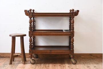 アンティーク雑貨　フランスアンティーク　オーク材!キャスター付きワゴン