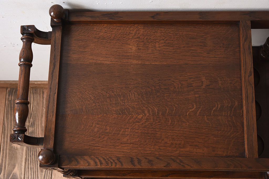 アンティーク雑貨　フランスアンティーク　オーク材!キャスター付きワゴン