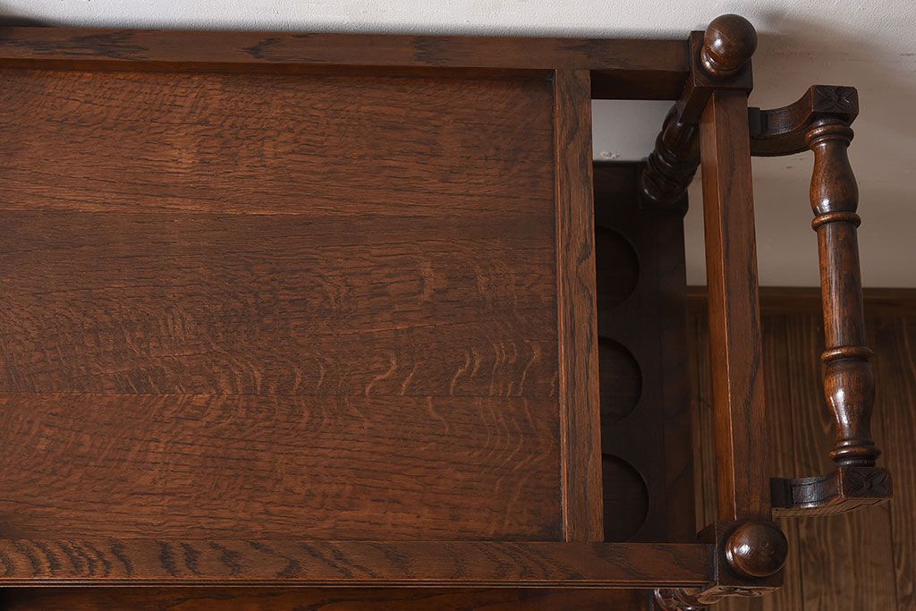 アンティーク雑貨　フランスアンティーク　オーク材!キャスター付きワゴン