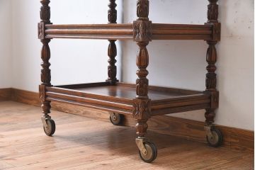 アンティーク雑貨　フランスアンティーク　オーク材!キャスター付きワゴン