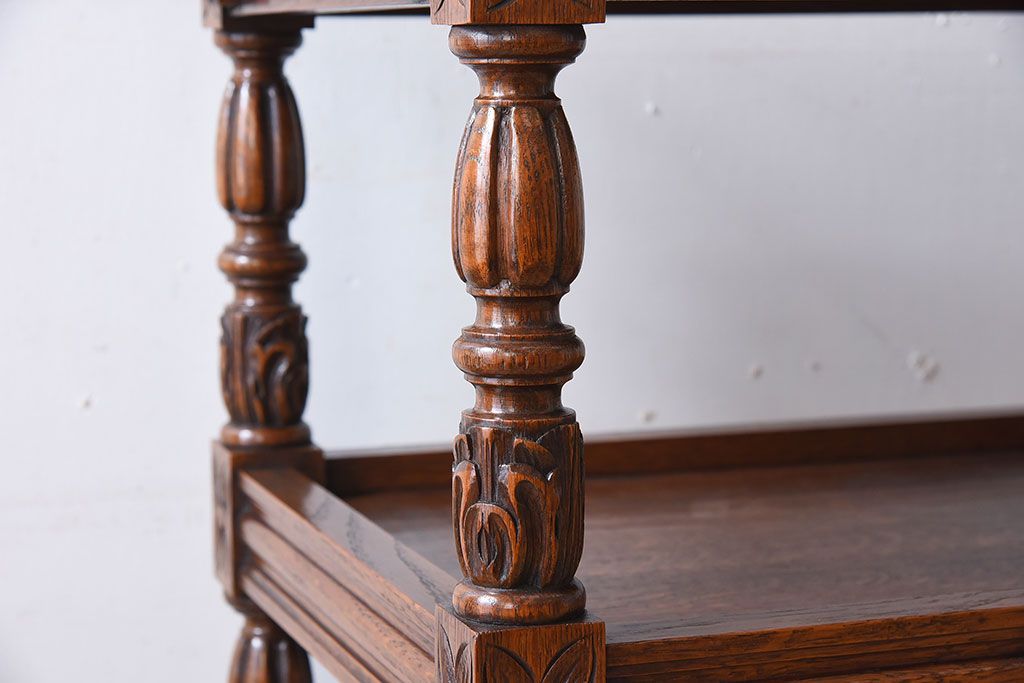 アンティーク雑貨　フランスアンティーク　オーク材!キャスター付きワゴン