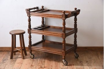 アンティーク雑貨　フランスアンティーク　オーク材!キャスター付きワゴン