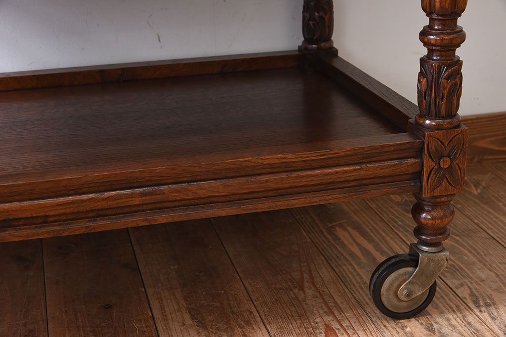 アンティーク雑貨　フランスアンティーク　オーク材!キャスター付きワゴン