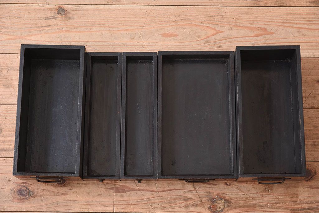 アンティーク家具　総欅材　漆塗り　和製アンティークの箱膳(収納箱・小引き出し)