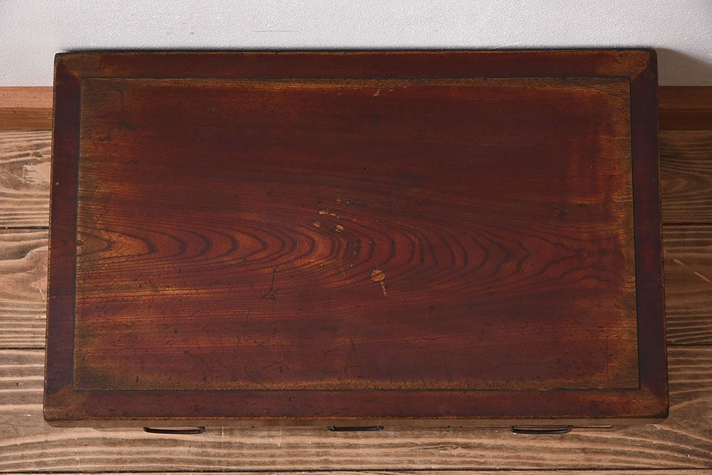 アンティーク家具　総欅材　漆塗り　和製アンティークの箱膳(収納箱・小引き出し)