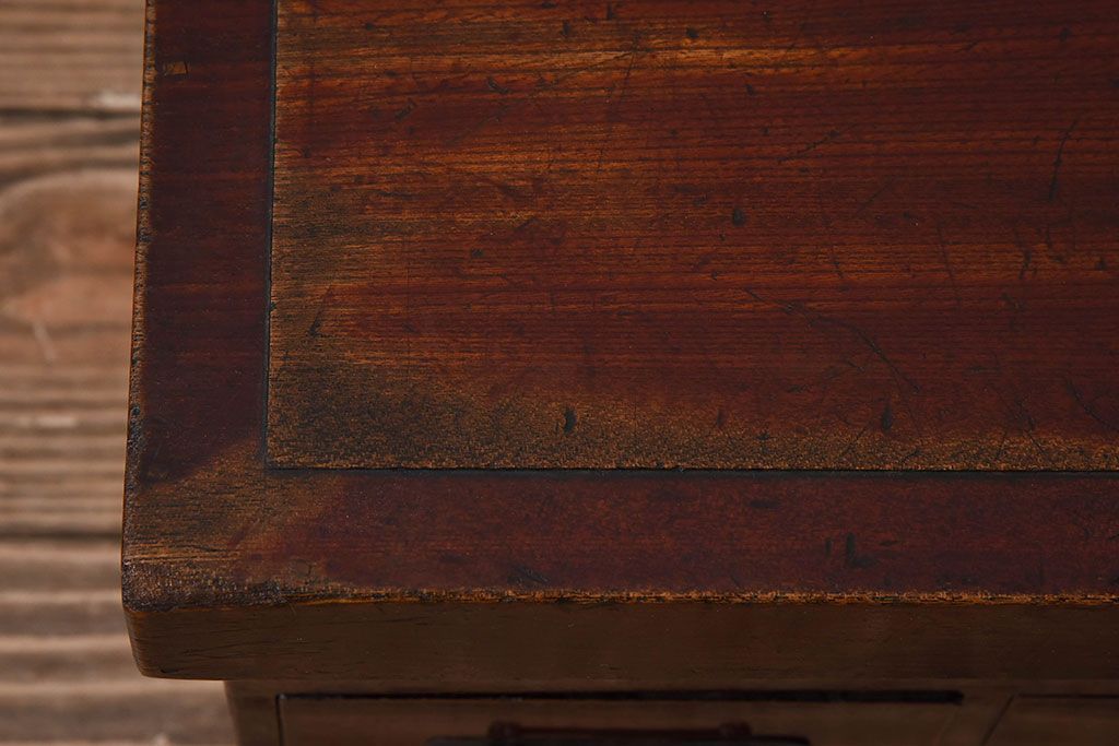 アンティーク家具　総欅材　漆塗り　和製アンティークの箱膳(収納箱・小引き出し)