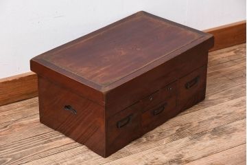 アンティーク家具　総欅材　漆塗り　和製アンティークの箱膳(収納箱・小引き出し)