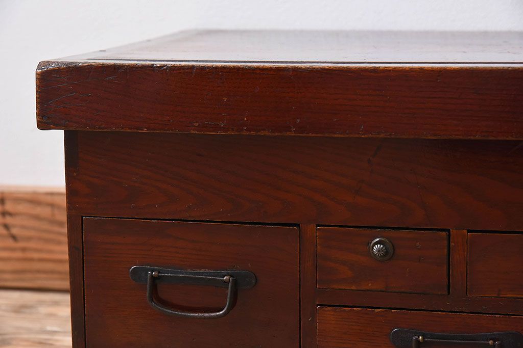 アンティーク家具　総欅材　漆塗り　和製アンティークの箱膳(収納箱・小引き出し)