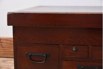 アンティーク家具　総欅材　漆塗り　和製アンティークの箱膳(収納箱・小引き出し)