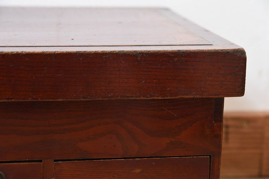 アンティーク家具　総欅材　漆塗り　和製アンティークの箱膳(収納箱・小引き出し)