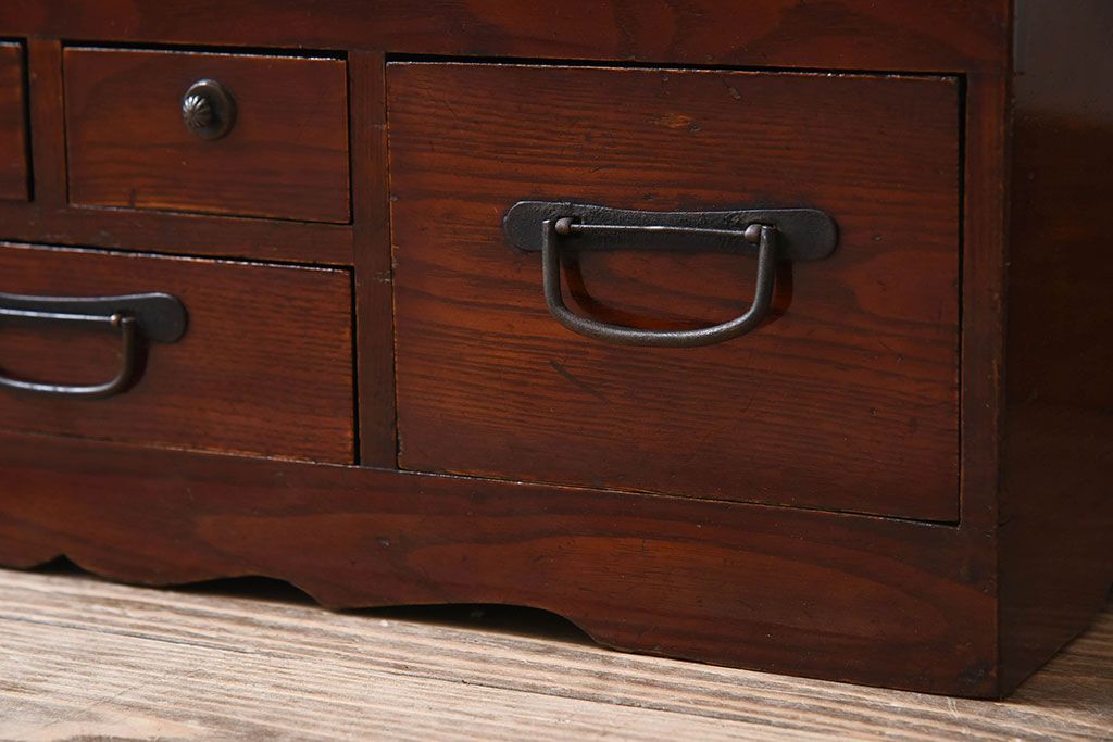 アンティーク家具　総欅材　漆塗り　和製アンティークの箱膳(収納箱・小引き出し)