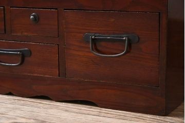 アンティーク家具　総欅材　漆塗り　和製アンティークの箱膳(収納箱・小引き出し)