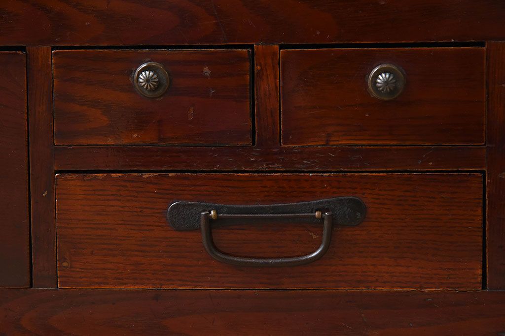 アンティーク家具　総欅材　漆塗り　和製アンティークの箱膳(収納箱・小引き出し)