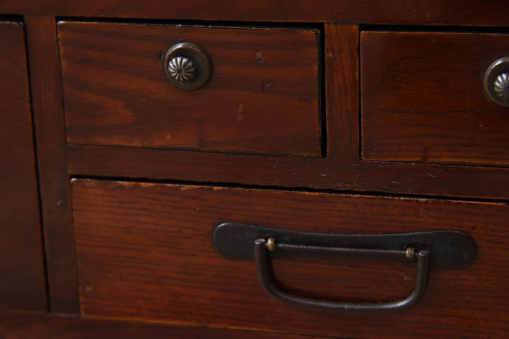 アンティーク家具　総欅材　漆塗り　和製アンティークの箱膳(収納箱・小引き出し)