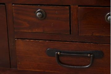 アンティーク家具　総欅材　漆塗り　和製アンティークの箱膳(収納箱・小引き出し)