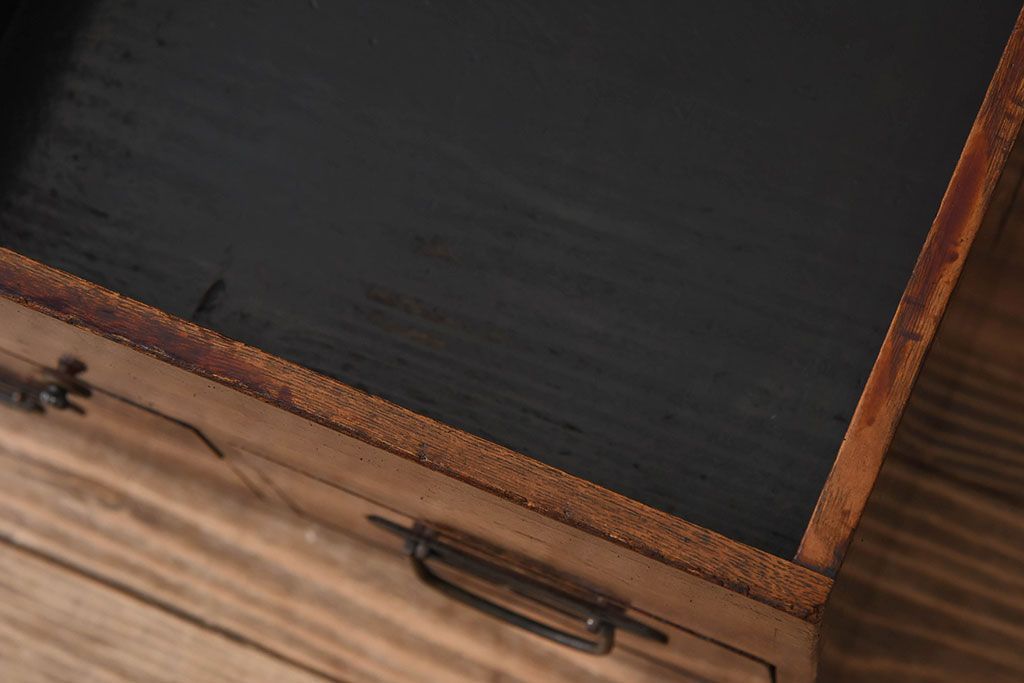 アンティーク家具　総欅材　漆塗り　和製アンティークの箱膳(収納箱・小引き出し)