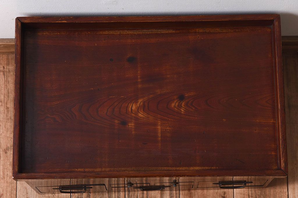 アンティーク家具　総欅材　漆塗り　和製アンティークの箱膳(収納箱・小引き出し)