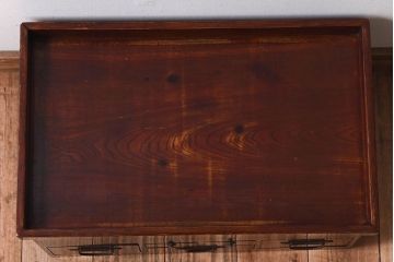 アンティーク家具　総欅材　漆塗り　和製アンティークの箱膳(収納箱・小引き出し)