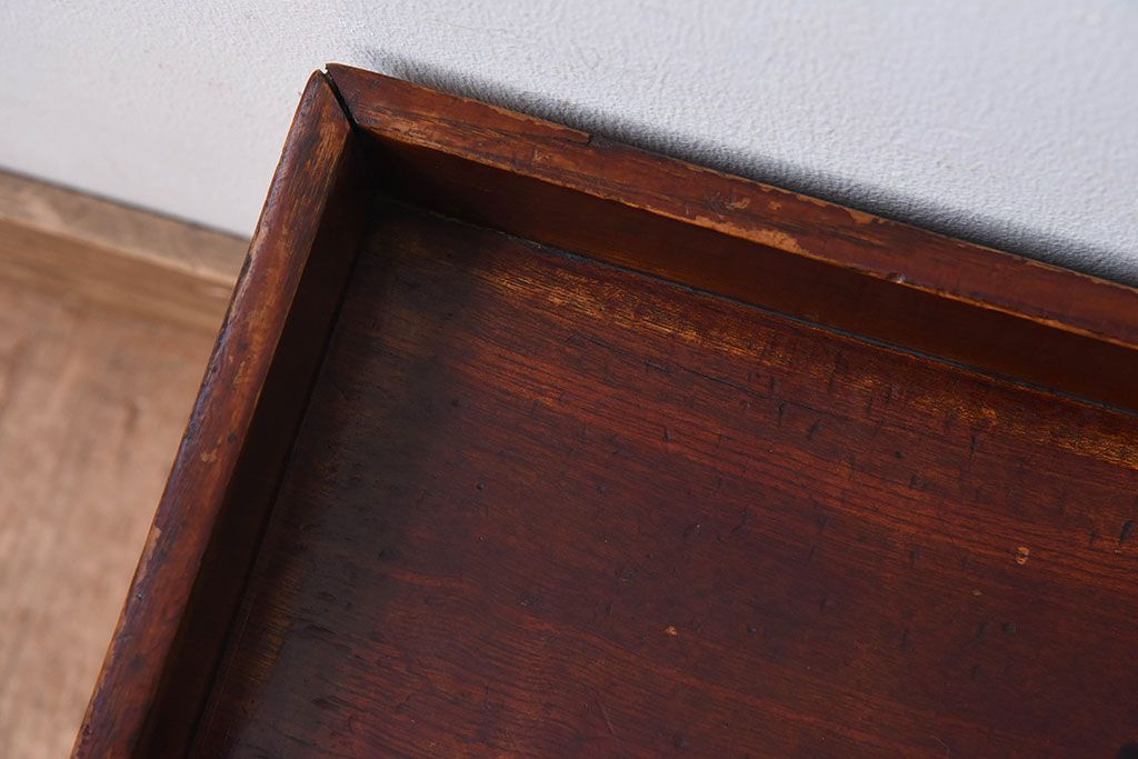 アンティーク家具　総欅材　漆塗り　和製アンティークの箱膳(収納箱・小引き出し)