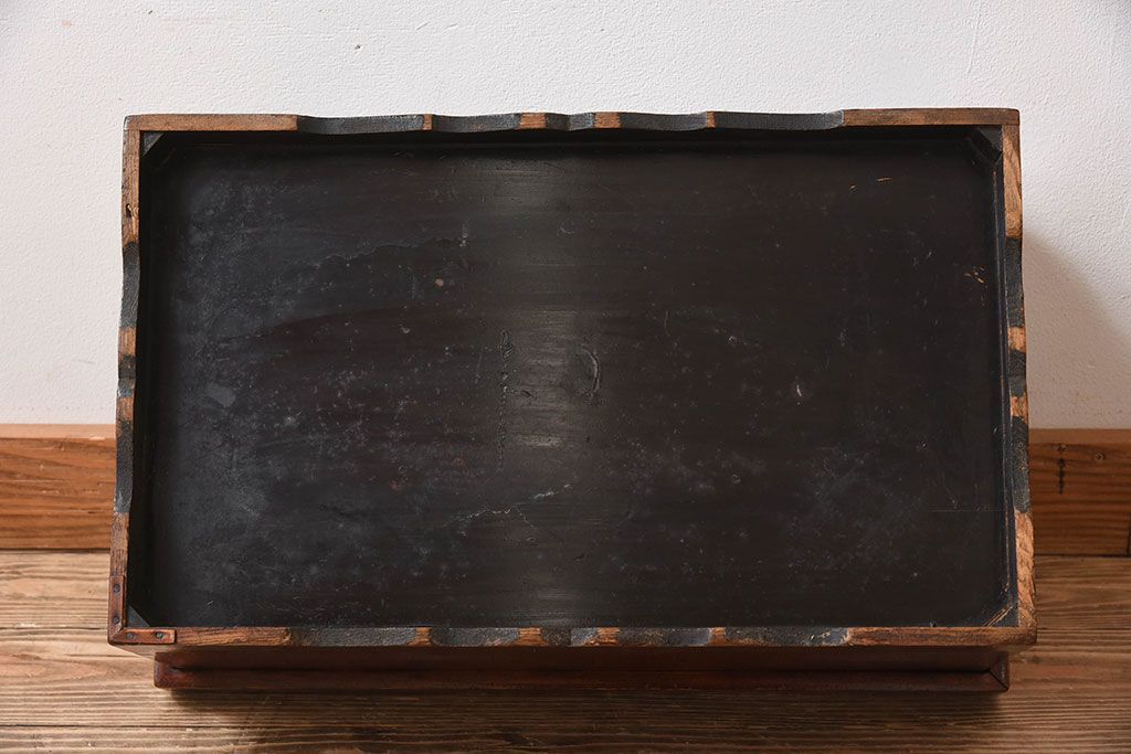 アンティーク家具　総欅材　漆塗り　和製アンティークの箱膳(収納箱・小引き出し)