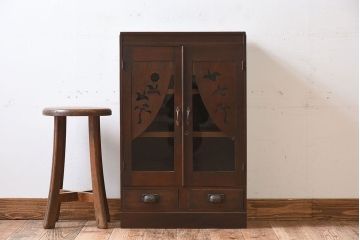 レトロ家具　昭和レトロ　透かし彫り　アンティークブックケース