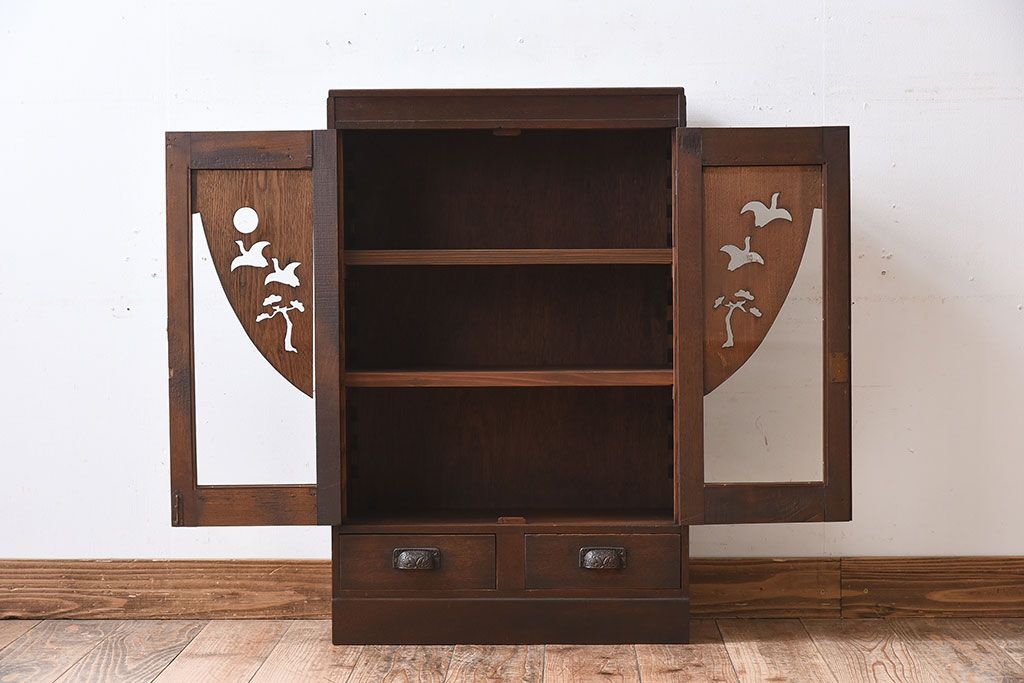 レトロ家具　昭和レトロ　透かし彫り　アンティークブックケース