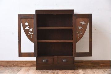 レトロ家具　昭和レトロ　透かし彫り　アンティークブックケース