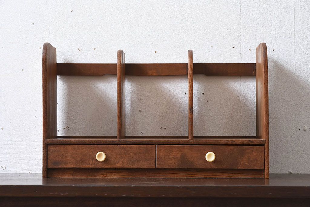 アンティーク雑貨　古い木味のレトロなアンティーク引き出し付き本立て(3)