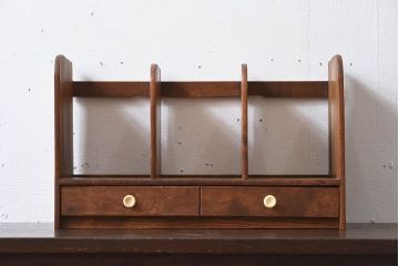 アンティーク雑貨　古い木味のレトロなアンティーク引き出し付き本立て(3)