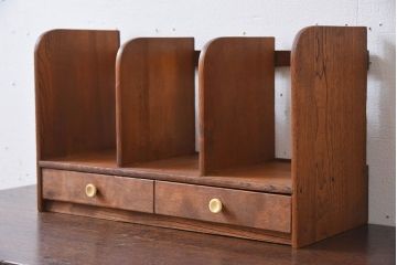 アンティーク雑貨　古い木味のレトロなアンティーク引き出し付き本立て(3)