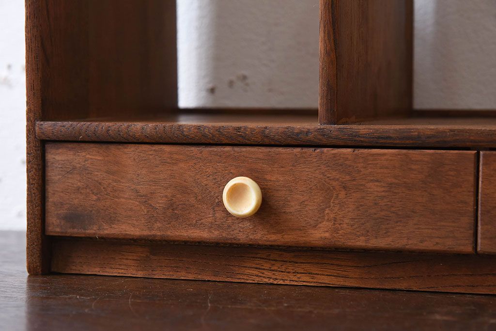 アンティーク雑貨　古い木味のレトロなアンティーク引き出し付き本立て(3)
