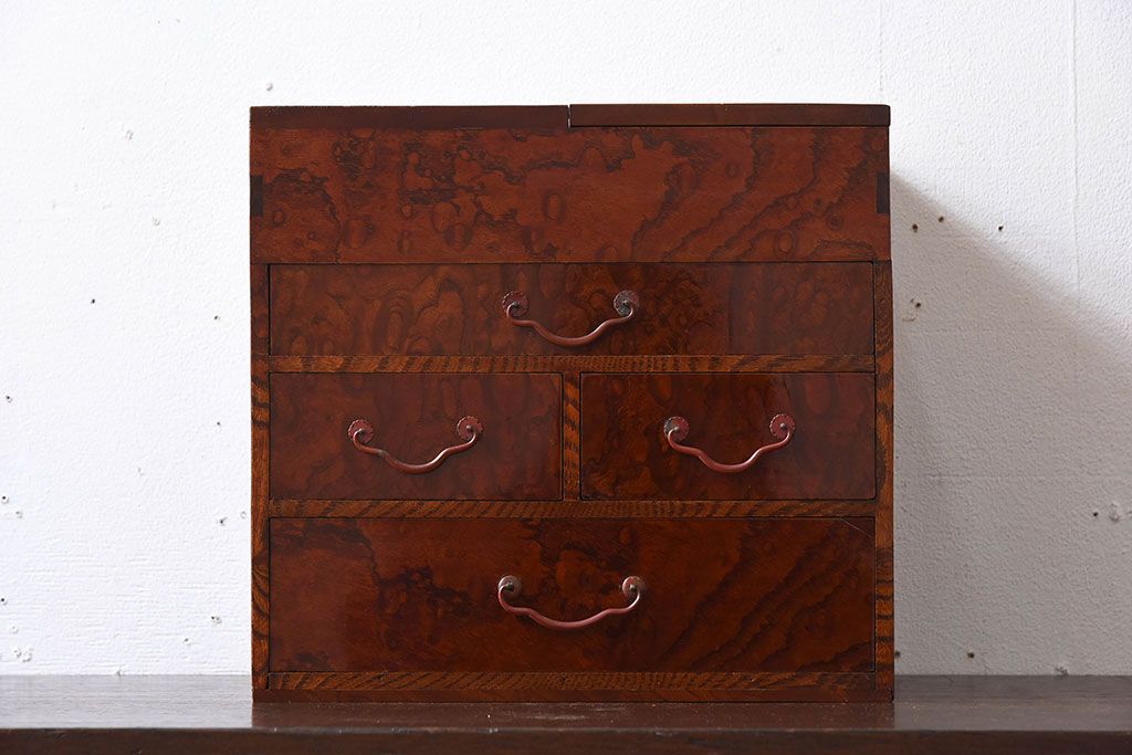 アンティーク雑貨　古民具・骨董　総欅材製!アンティーク裁縫箱(小引き出し)