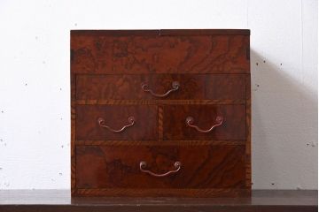 アンティーク雑貨　古民具・骨董　総欅材製!アンティーク裁縫箱(小引き出し)