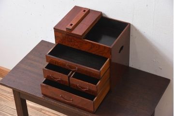アンティーク雑貨　古民具・骨董　総欅材製!アンティーク裁縫箱(小引き出し)