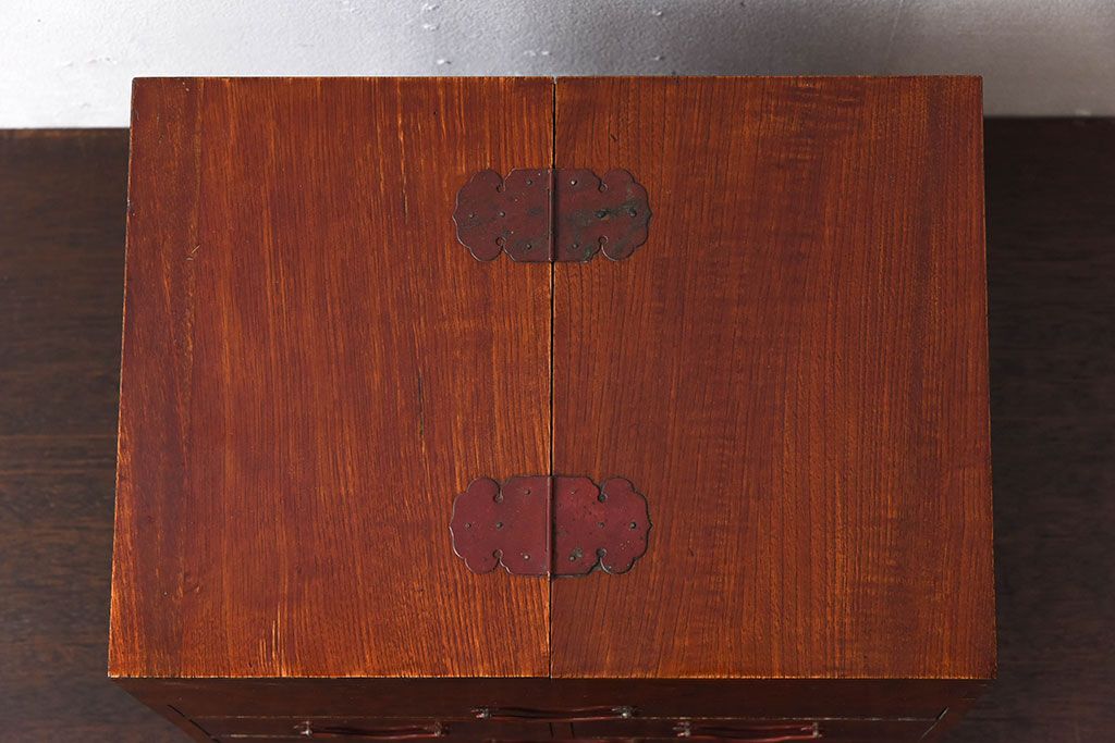 アンティーク雑貨　古民具・骨董　総欅材製!アンティーク裁縫箱(小引き出し)