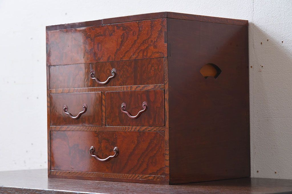 アンティーク雑貨　古民具・骨董　総欅材製!アンティーク裁縫箱(小引き出し)