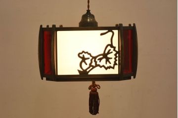 当時物色ガラス　飾り房付き　アンティーク天井照明