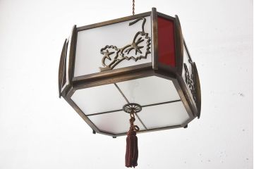 当時物色ガラス　飾り房付き　アンティーク天井照明