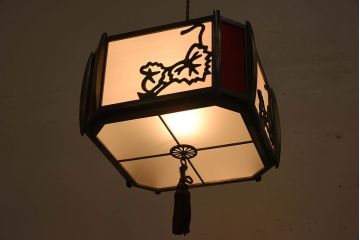 当時物色ガラス　飾り房付き　アンティーク天井照明