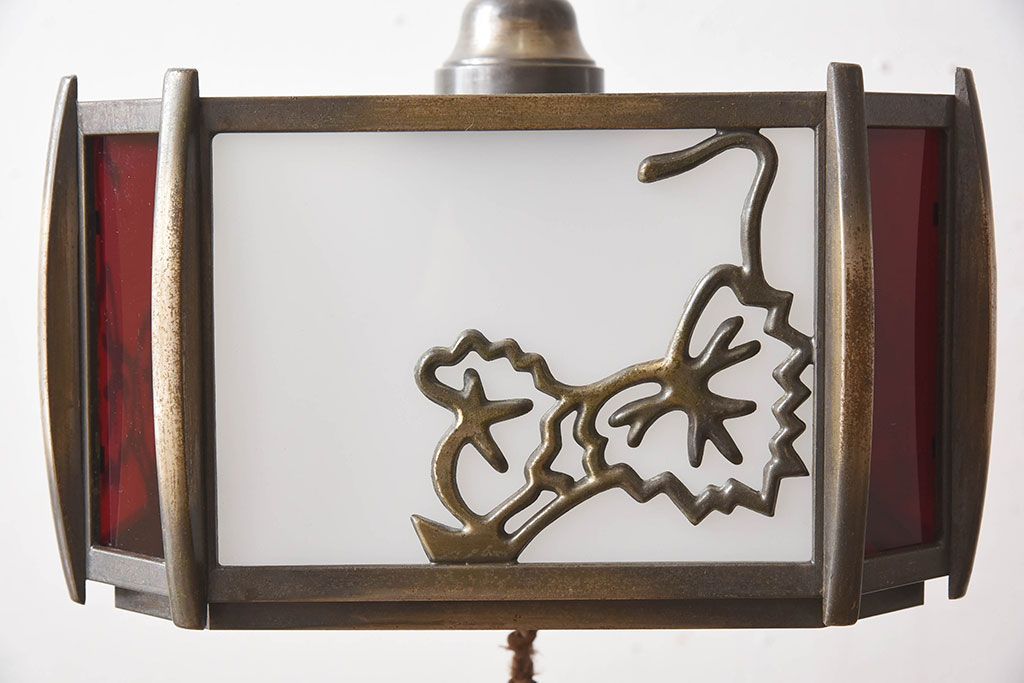 当時物色ガラス　飾り房付き　アンティーク天井照明