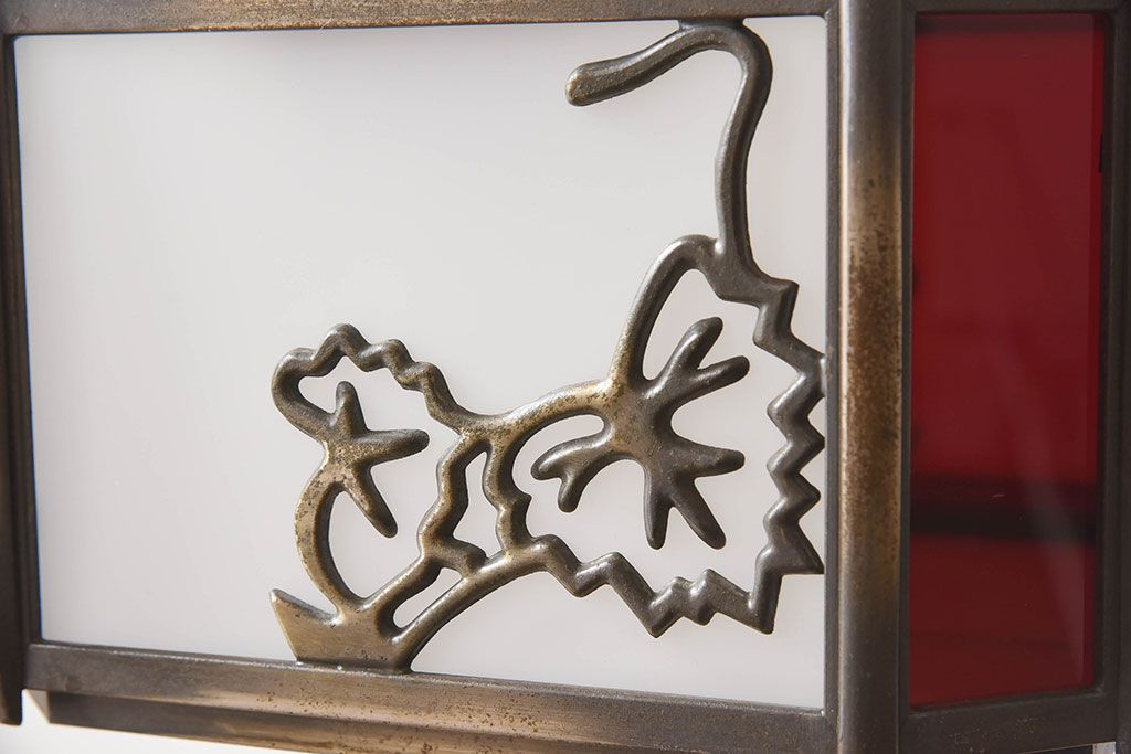 当時物色ガラス　飾り房付き　アンティーク天井照明