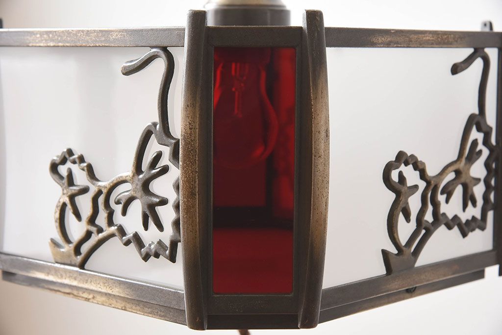 当時物色ガラス　飾り房付き　アンティーク天井照明