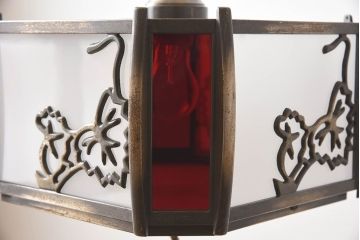 当時物色ガラス　飾り房付き　アンティーク天井照明