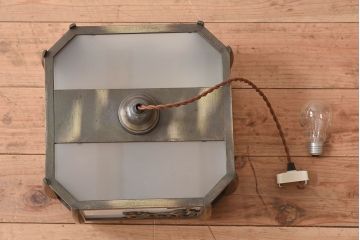 当時物色ガラス　飾り房付き　アンティーク天井照明