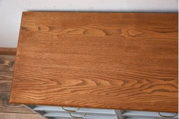 アンティーク家具　水色グレーペイント!おしゃれなローチェスト(ローボード)(2)