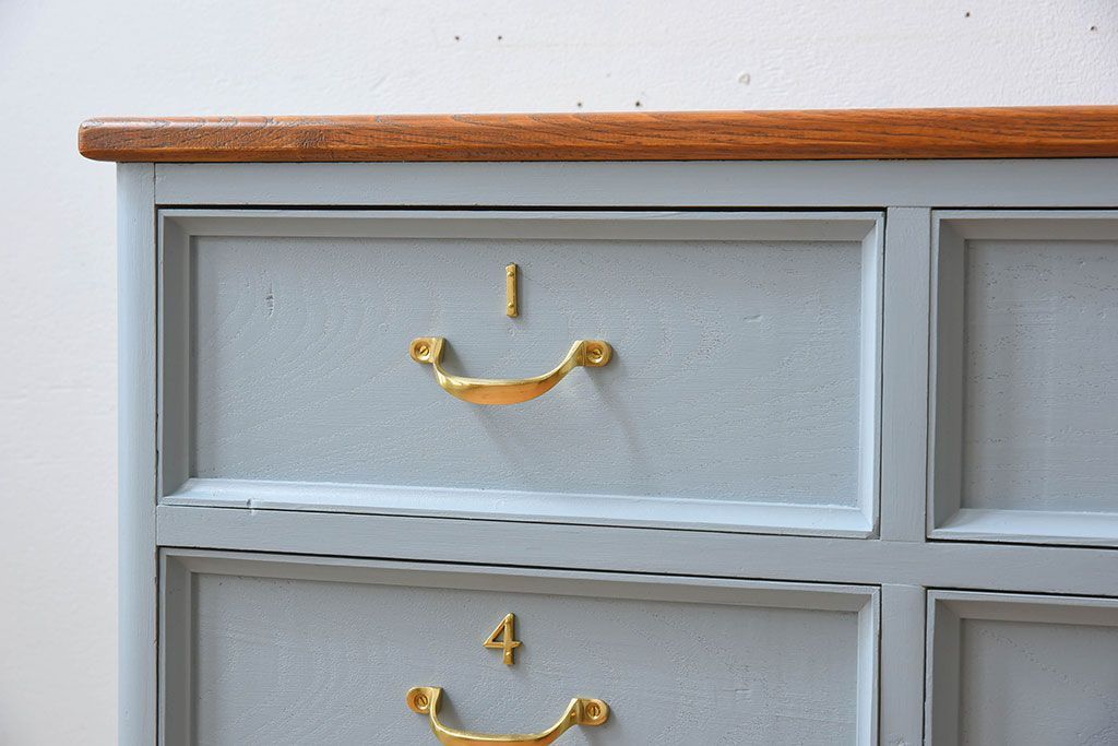 アンティーク家具　水色グレーペイント!おしゃれなローチェスト(ローボード)(2)